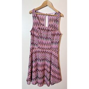 Candie's Dress Large Pink Multicolor Sweetheart Illusion Chevron‎ Crochet Y2K L